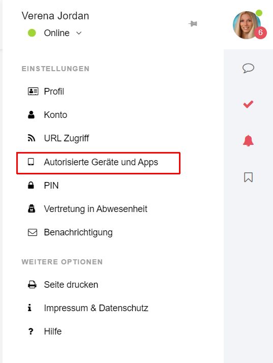 MenĂŒ mit Einstellungen zur Verwaltung autorisierter GerĂ€te und Apps