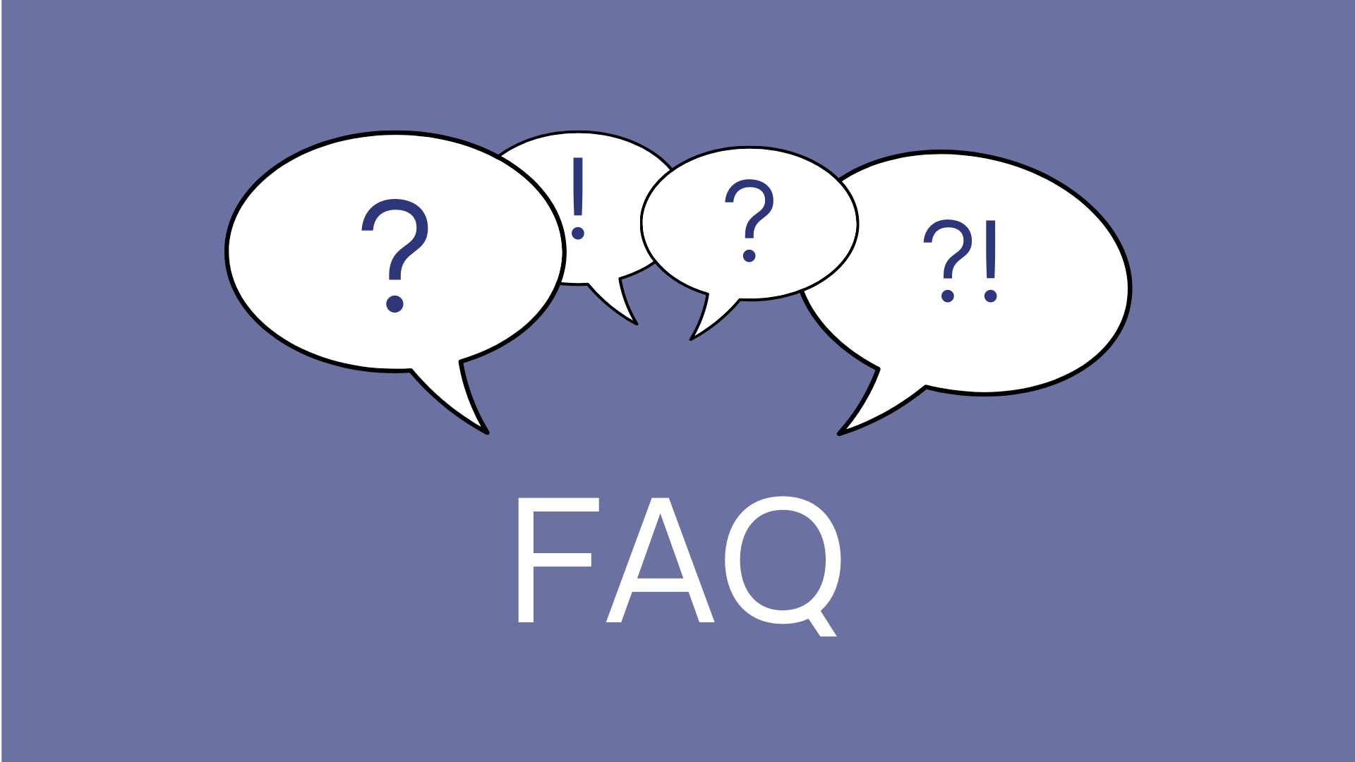 Grafik mit dem Titel âFAQâ und Sprechblasen mit Frage- und Ausrufezeichen